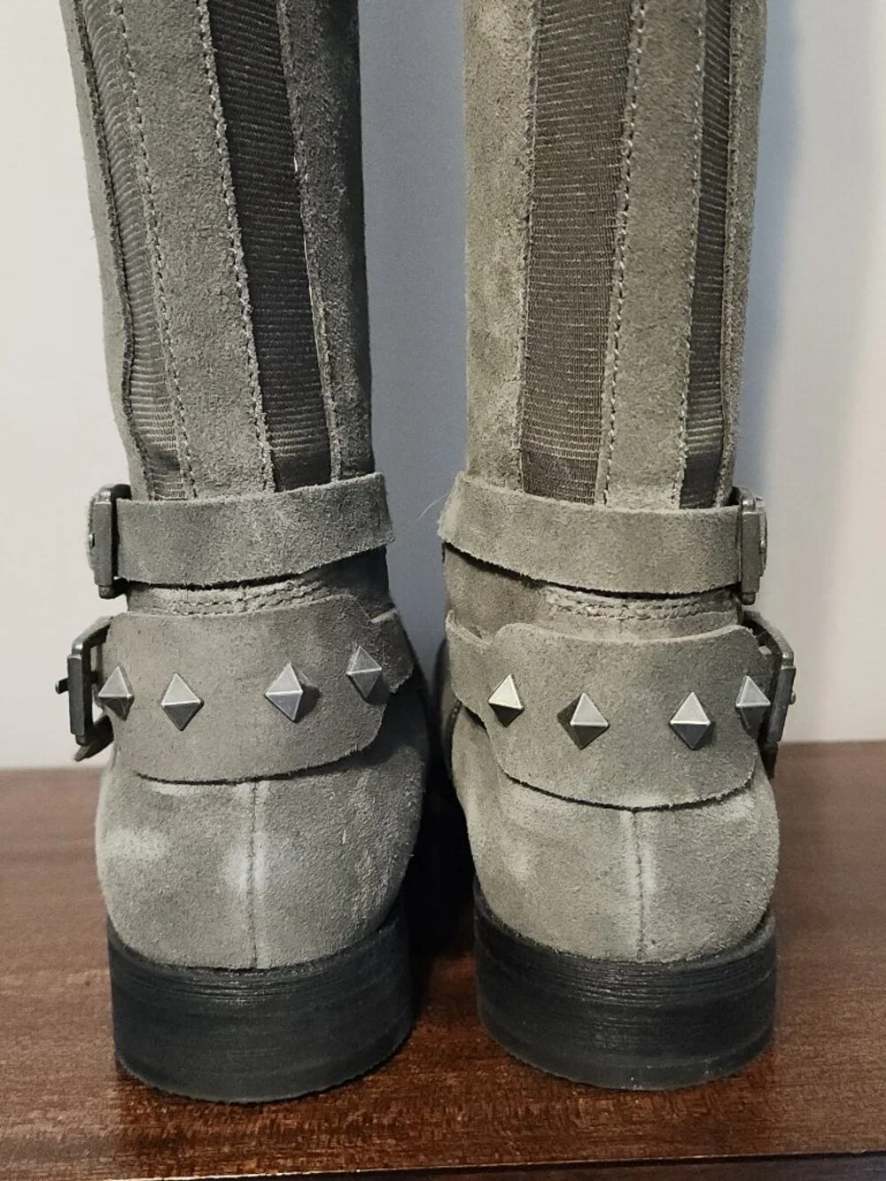 Marc Fisher Grey Tall Boots w/studs, Size 6M